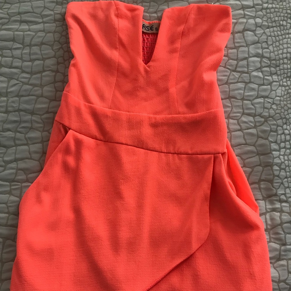 Neon Peach Strapless Romper